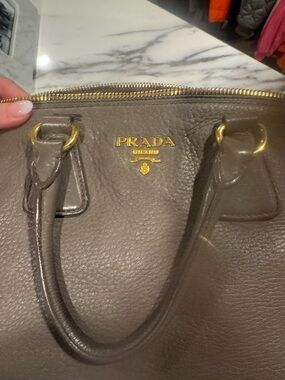 Prada Vitello Daino taupe/grey leather tote with Gold Hardware